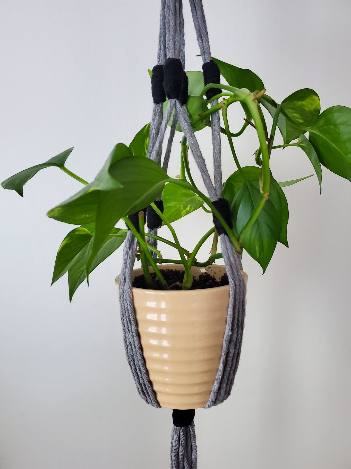 Macrame BOHO plant hanger with tassel, 30 in. More colors available. Recycled cotton, zero waste packaging