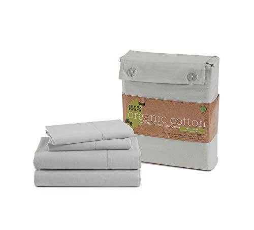 100% Organic Cotton Silver Queen-Sheets Set, 4-Piece Pure Organic Cotton