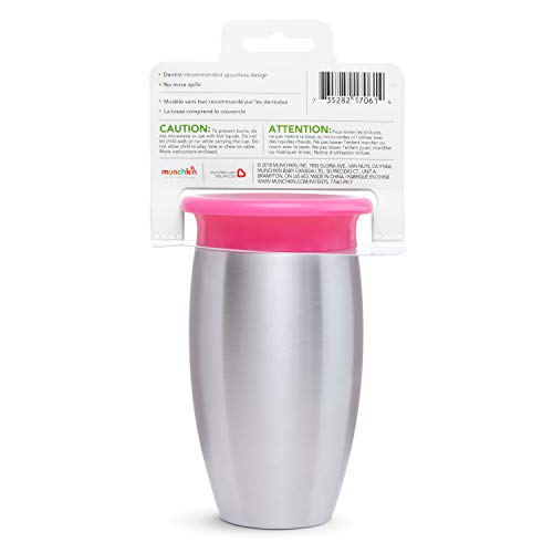 Munchkin Miracle Stainless Steel 360 Sippy Cup, Pink, 1 Count (Pack of 1)