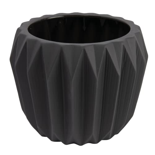 Bloomingville Modern Stoneware Fluted Planter, Matte Grey 8 Inch x 6 Inch