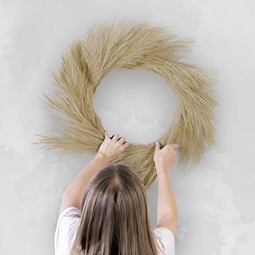 Lozidecor Faux Pampas Wreath for Boho Wall Decor | 27" Large Fall Wreath | Artificial Pampas Grass Wreath for Boho Fall Decor | Home Interior & Exterior Silk Boho Style Design Decoration (Taupe Gray)