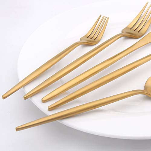 Vanys Silverware Set, Matte Gold Flatware Cutlery Set Service for 4, Satin Finish 20 Piece Stainless Steel Utensils Set for Home and Restaurant, Dishwasher Safe