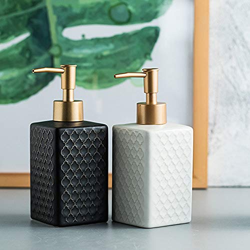 Glass Soap Dispenser for Kitchen Sink - Hand and Dish Soap Dispenser with Stainless  Steel Pump and Ceramic Tray, Bathroom Soap Dispenser with Waterproof Labels  (White Bottles; Gold Pumps)
