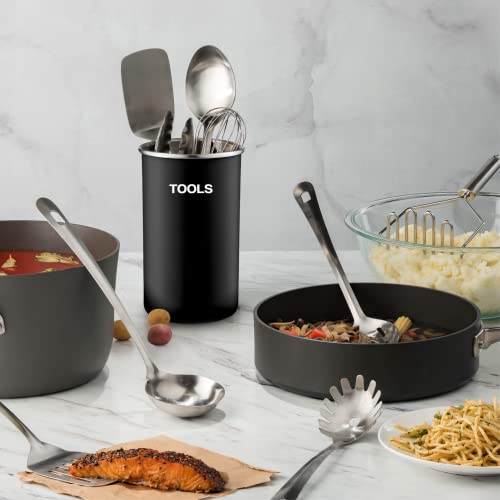 Stainless-Steel Kitchen Utensil Set - 10-piece premium Nonstick & Heat Resistant Kitchen Gadgets, Turner, Spaghetti Server, Ladle, Serving Spoons, Whisk, Tongs, Potato Masher and Utensil Holder