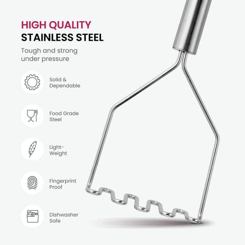 Stainless-Steel Kitchen Utensil Set - 10-piece premium Nonstick & Heat Resistant Kitchen Gadgets, Turner, Spaghetti Server, Ladle, Serving Spoons, Whisk, Tongs, Potato Masher and Utensil Holder
