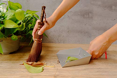 OAKART Mini Metal Dustpan and Brush Set Handmade Natural Bristle Hand Broom