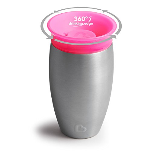 Munchkin Miracle Stainless Steel 360 Sippy Cup, Pink, 1 Count (Pack of 1)