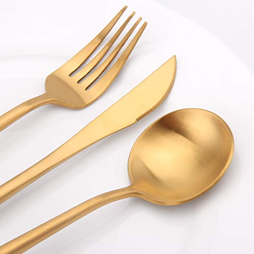 Vanys Silverware Set, Matte Gold Flatware Cutlery Set Service for 4, Satin Finish 20 Piece Stainless Steel Utensils Set for Home and Restaurant, Dishwasher Safe