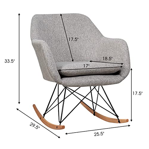 Giantex Accent Rocking Chair with Cushion, Upholstered Rocking Arm Chair w/Solid Steel Wood Leg, Modern Rocker Chair for Balcony, Bedroom (1, Grey)