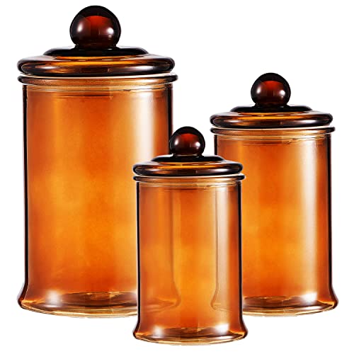 KMwares 3pcs Set Small Glass Premium Quality Apothecary Jars with Lids Bathroom Accessories Vanity Organizer Canisters for Cotton Balls/Swabs, Makeup