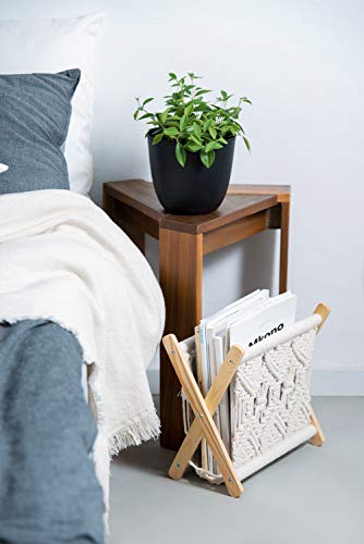 Mkono Macrame Magazine Rack Boho Magazine Holder Storage Standing Basket for Books, Newspapers, Swaddle Blanket, Living Room, Bathroom, Office, Nursery, Home Decor, Small Size, 11.22’’L x 7.5’’W