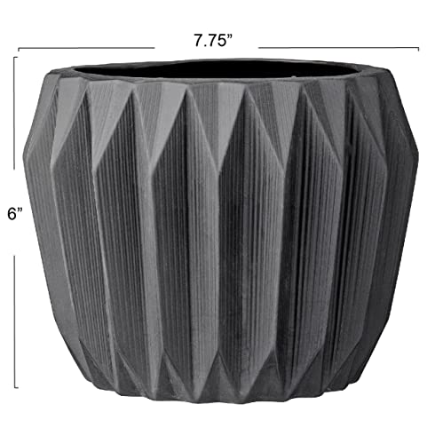 Bloomingville Modern Stoneware Fluted Planter, Matte Grey 8 Inch x 6 Inch