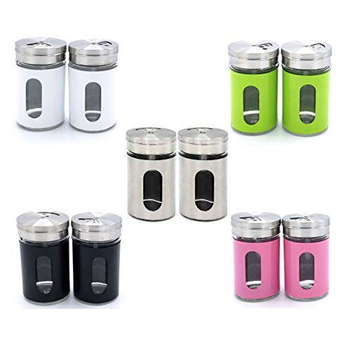 JVLM HOME Premium Glass Salt and Pepper Shakers Dispensers Set with Stainless Steel lids (Stainless Steel)