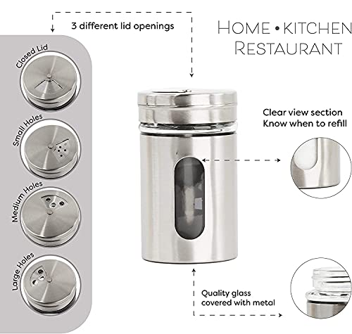JVLM HOME Premium Glass Salt and Pepper Shakers Dispensers Set with Stainless Steel lids (Stainless Steel)