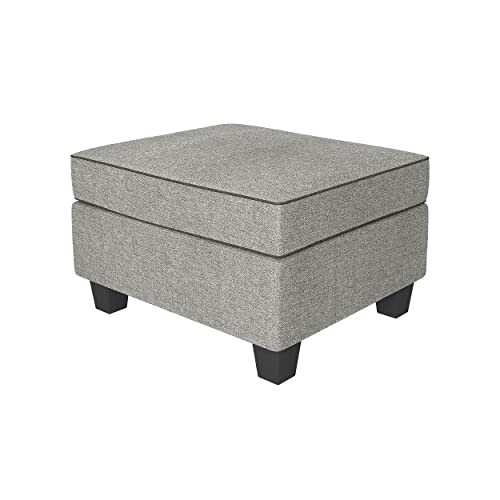HONBAY Storage Ottoman with Hydraulic Rod, Linen Fabric Storage Bench, Rectangle Footstool Ottoman with Storage, Grey