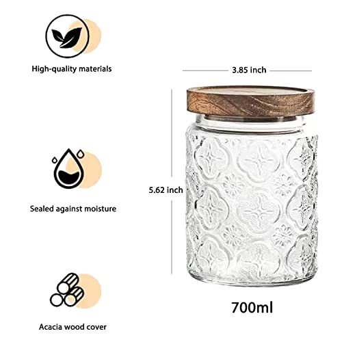 Snminetal Vintage Glass Airtight Storage Jar, With Airtight Wood Lid, Kitchen Glass Food Storage Containers, for Candy, Coffee Tea Beans, Oats,Flour, Grains,Food Storage Jar 24oz (plum pattern)