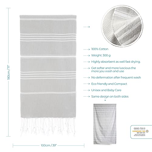 Lightweight 100% Turkish Cotton Super Soft cover up-towel, Quick Dry, travel blanket (37 x 70), Silver Grey