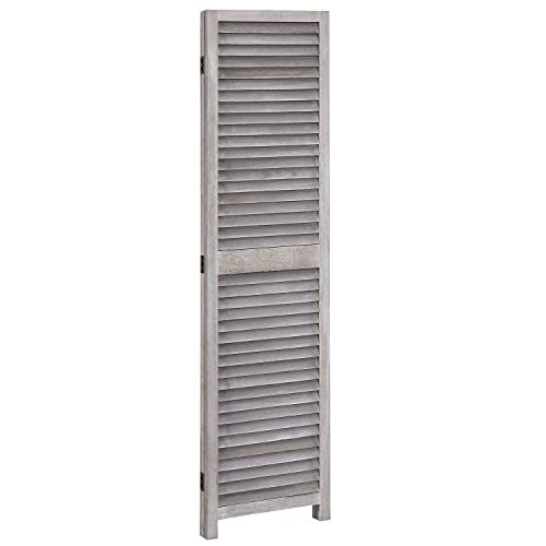 MyGift Vintage Distressed Grey Wood 3 Panel Room Divider Screen Louvered Semi-Private Partition