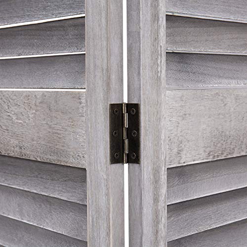 MyGift Vintage Distressed Grey Wood 3 Panel Room Divider Screen Louvered Semi-Private Partition