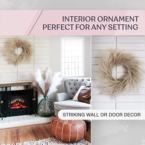 Lozidecor Faux Pampas Wreath for Boho Wall Decor | 27" Large Fall Wreath | Artificial Pampas Grass Wreath for Boho Fall Decor | Home Interior & Exterior Silk Boho Style Design Decoration (Taupe Gray)