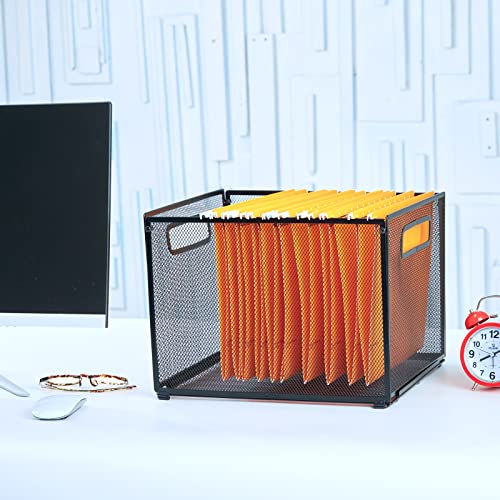 Letter-size Hanging File Folder Organizer,Mesh Metal File Folder Box,Sundries or Toys Storage Box,Black