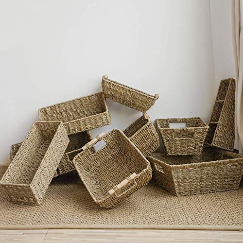 StorageWorks Seagrass Woven Storage Basket, Bathroom Storage Organizer Basket, Toilet Paper Basket, Storage Basket for Toilet Tank Top, 15 ¾"L x 6 ½"W x 4 ¼"H, 2-Pack