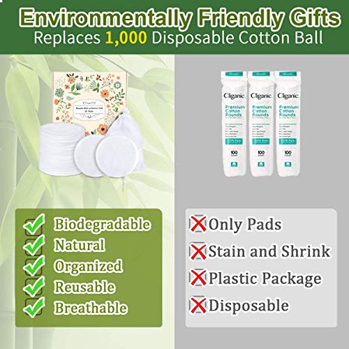 Reusable Makeup Remover Organic Bamboo Cotton Pads 18 Pack Washable