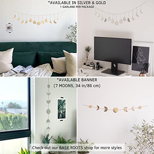 Moon Phase Wall Hanging, Handmade Hammered Gold Metal 13 Moons 36" Garland Boho Decor, Phases of the Moon, Celestial Lunar Art, Bohemian Aesthetic Home Decorations for Bedroom, Headboard, Living Room