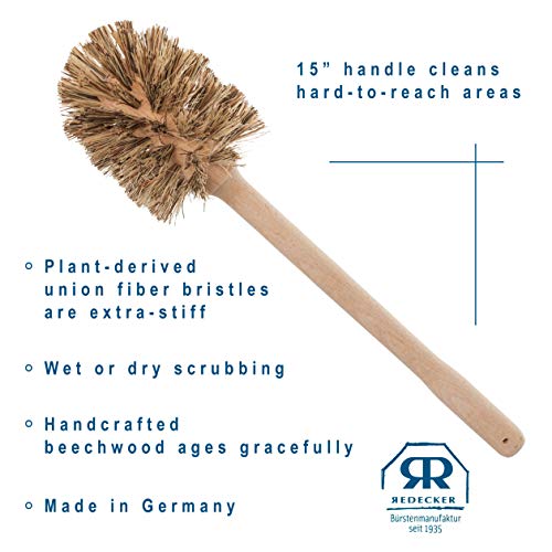 Redecker Union Fiber Toilet Brush with Untreated Beechwood Handle, Durable Natural Stiff Bristles, 15", Made in Germany