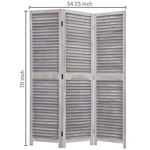 MyGift Vintage Distressed Grey Wood 3 Panel Room Divider Screen Louvered Semi-Private Partition