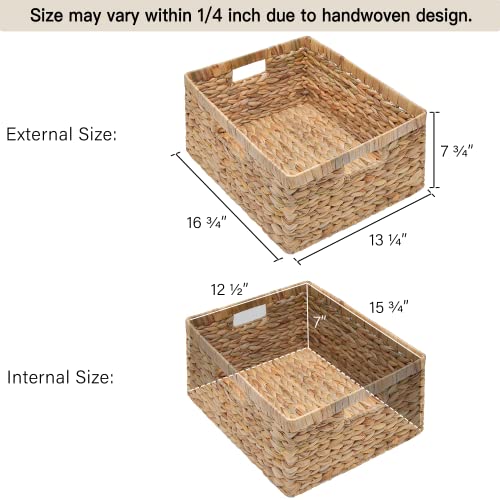StorageWorks Jumbo Rectangular Wicker Basket, Water Hyacinth Storage Basket with Built-in Handles, 16 ¾ x 13 ¼ x 7 ¾ inches