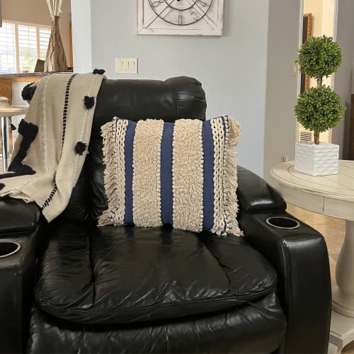Decorative Pillows, Boho Throw Pillow Covers 18x18 Inch Moroccan Rustic Neutral Handwoven Tufted Accents Pillows for Bedroom, Sofa, Chair, Living Room, Home Decor (Beige/Blue)