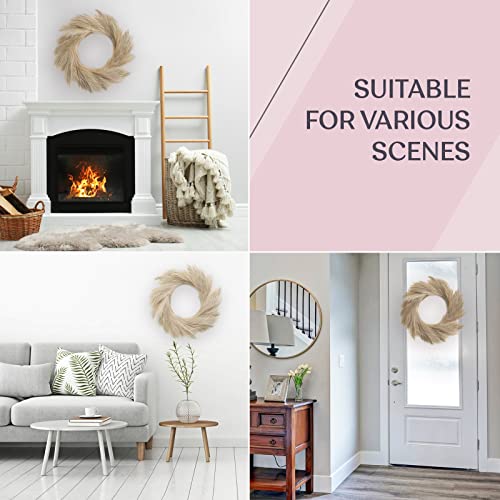 Lozidecor Faux Pampas Wreath for Boho Wall Decor | 27" Large Fall Wreath | Artificial Pampas Grass Wreath for Boho Fall Decor | Home Interior & Exterior Silk Boho Style Design Decoration (Taupe Gray)