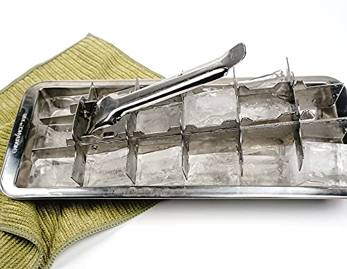 Vintage Inspired Ice Cube Tray, 11" | Levers Remove Cubes | Heavy Duty Stainless Steel | Dishwasher Safe