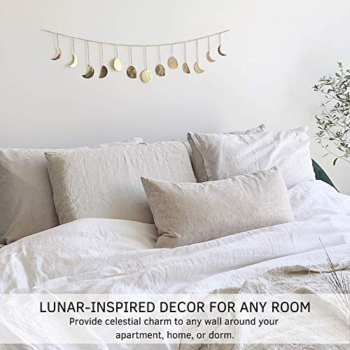 Moon Phase Wall Hanging, Handmade Hammered Gold Metal 13 Moons 36" Garland Boho Decor, Phases of the Moon, Celestial Lunar Art, Bohemian Aesthetic Home Decorations for Bedroom, Headboard, Living Room
