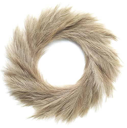 Lozidecor Faux Pampas Wreath for Boho Wall Decor | 27" Large Fall Wreath | Artificial Pampas Grass Wreath for Boho Fall Decor | Home Interior & Exterior Silk Boho Style Design Decoration (Taupe Gray)