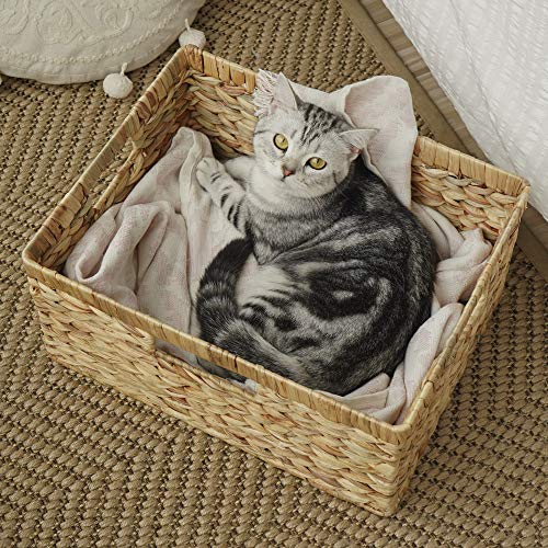 StorageWorks Jumbo Rectangular Wicker Basket, Water Hyacinth Storage Basket with Built-in Handles, 16 ¾ x 13 ¼ x 7 ¾ inches