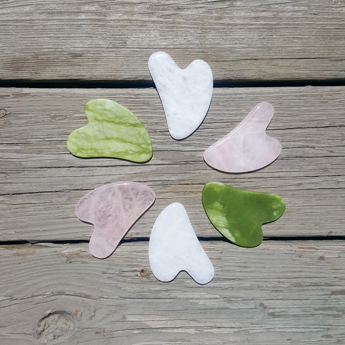Gua Sha | Real Green and White Jade | Rose Quartz | Natural Stone Gua Sha plus Handmade Red String Good Luck / Protection bracelet