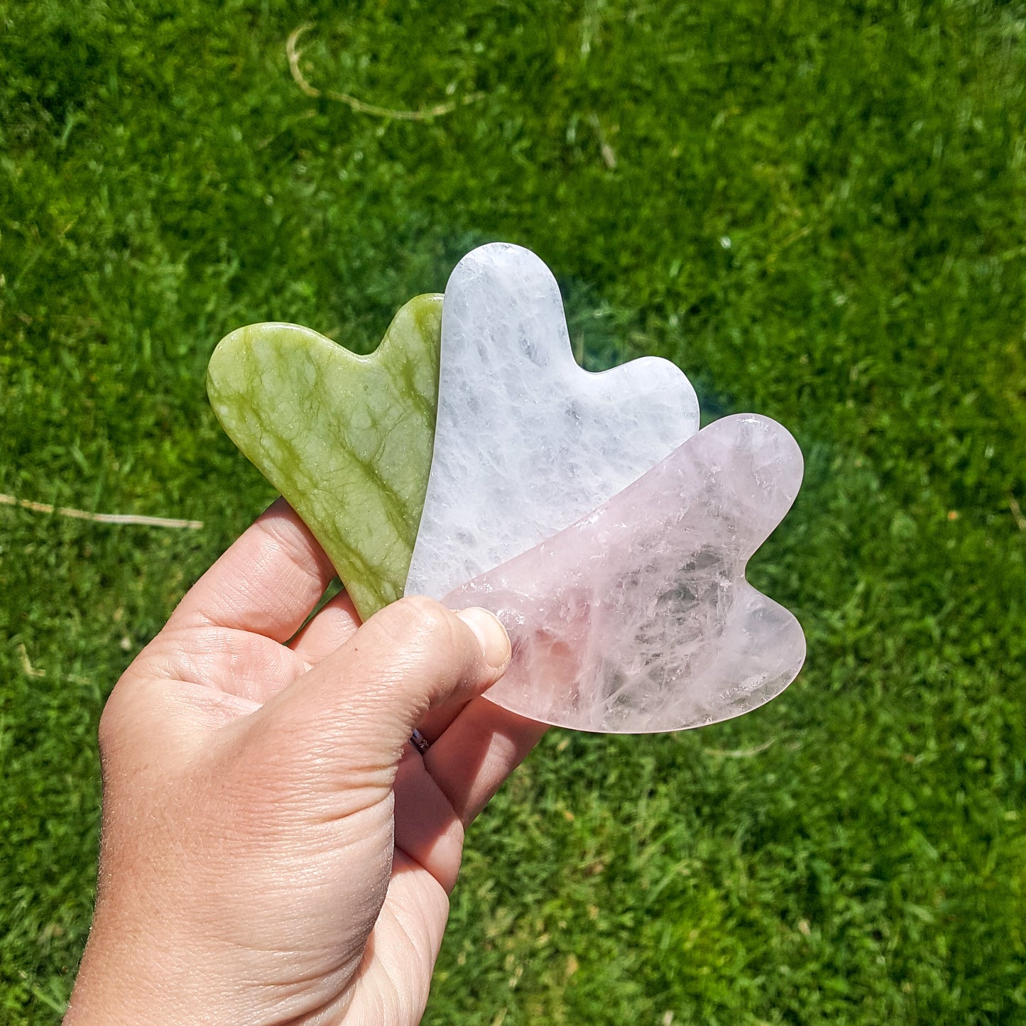 Gua Sha | Real Green and White Jade | Rose Quartz | Natural Stone Gua Sha plus Handmade Red String Good Luck / Protection bracelet