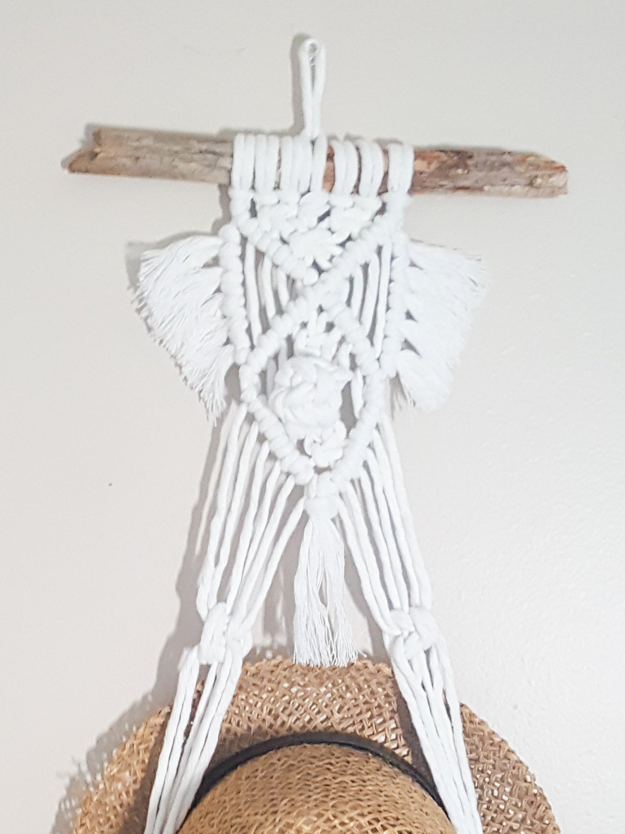 Handmade boho macrame TRIBE hat hanger | hat holder | farmhouse hat hanger | recycled cotton | jute
