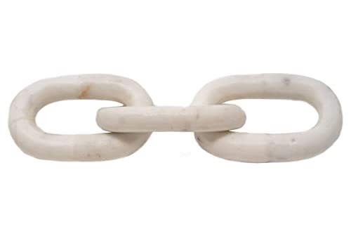 13.5" Long Rustic Luxury White Marble Chain Link Décor Decorative Object, Marble Décor for Your Coffee Table or Shelf