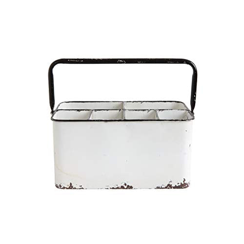 Creative Co-Op Farmhouse Metal Storage Caddy with 6 Compartments and Handle, Distressed White and Black