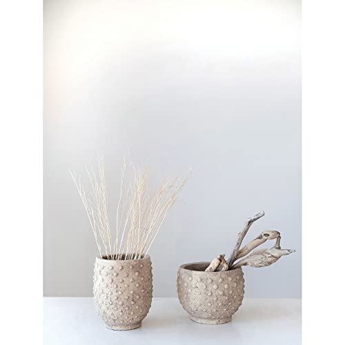 Creative Co-Op Sandstone Hobnail, Distressed Finish Planter Pot, 9" L x 9" W x 7" H, Beige