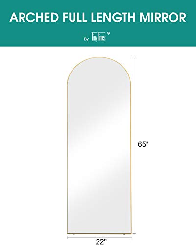 TinyTimes 65''x22'' Arched Full Length Mirror, Floor Mirror with Stand, Full Body Mirror, Arched Wall Mirror, Modern & Contemporary Full Length Mirror with Wood Frame- Gold