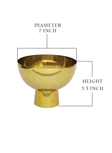 Serene Spaces Living Large Gold Pedestal Bowl, Decorative Compote Bowl Vase for Centerpiece, Metal Vase for Home Decor, Wedding, Parties, Floral Arrangements, Measures 7" Diameter & 5.5" Tall