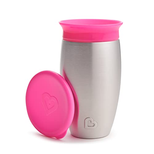 Munchkin Miracle Stainless Steel 360 Sippy Cup, Pink, 1 Count (Pack of 1)