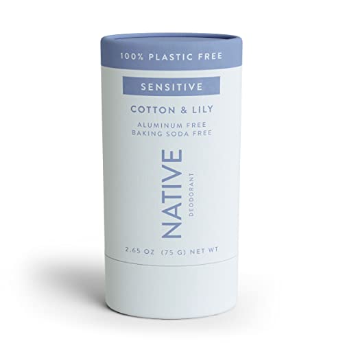 Native Plastic Free Deodorant | Natural Deodorant for Women and Men, Aluminum Free with Baking Soda, Probiotics, Coconut Oil and Shea Butter | Cotton & Lily