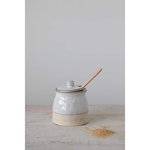 Creative Co-Op White Stoneware Sugar Lid Pot