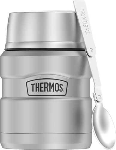 THERMOS Stainless King Vacuum-Insulated Food Jar with Spoon, 16 Ounce, Matte Steel