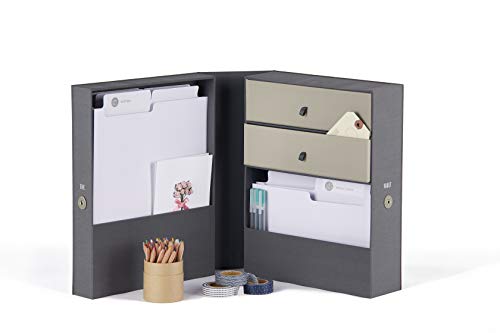 Savor | All-in-One Desk Organizer | Slate Gray - File Box Life Documents & Objects Organizer Office Caddy Tax and Estate Planner holds Passport, Gift cards, Legal, Office Supplies, Crafting, for Desk